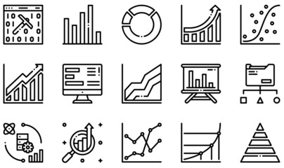 Set of Vector Icons Related to Data Analysis. Contains such Icons as Mining , Bar Chart, Pie Chart, Growth Chart, Scatter Plot, Data Report and more.