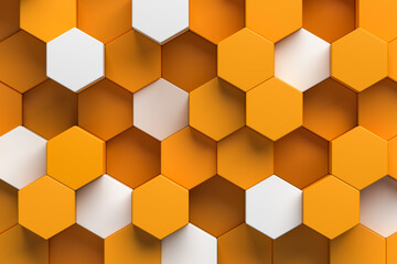 Yellow and white hexagon background, 3d rendering geometric pattern wallpaper