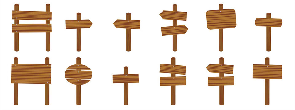 Set of vector wooden signs