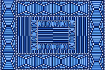 The fabric pattern in blue tones is ethnic. It is a design that draws the eye to the center and is cut with a slight detail. Used in the textile industry and various fabric works.