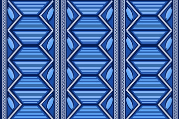 The fabric pattern in blue tones has a tribal look that is a simple design that is easy on the eyes. by cutting down details for use in the textile industry and various fabric works