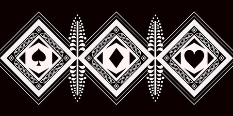 Digitally designed fabric pattern in black and white tones. using geometry and natural shapes together Used in the weaving industry, clothing, curtains.