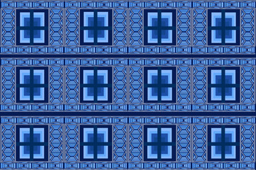 The fabric pattern in blue tones is ethnic. Various designed for use in the textile industry Adapted from geometric shapes