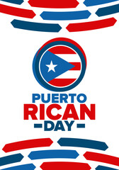 Puerto Rican Day. National happy holiday. Festival and parade in honor of independence and freedom. Puerto Rico flag. Latin american country. Patriotic elements. Vector poster illustration