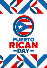 Puerto Rican Day. National happy holiday. Festival and parade in honor of independence and freedom. Puerto Rico flag. Latin american country. Patriotic elements. Vector poster illustration