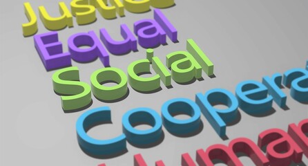 Social concept highlighted in green. Equality justice concept with blurred background.3d render illustration.