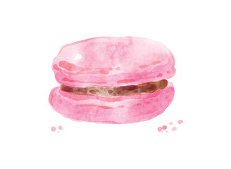 Watercolor pink macaroon. Hand-drawn illustration isolated on the white background.