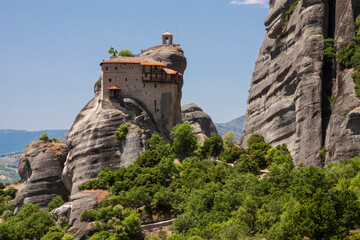 Greece - Thessaly - Meteora - St Nicolas (Agios Nikolaou) monastery high atop of fantastic rock formation
