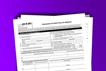 Form 433-B (SP) documentation published IRS USA 02.28.2020. American tax document on colored