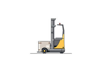 Line vector design of modern reach truck forklift with cargo.