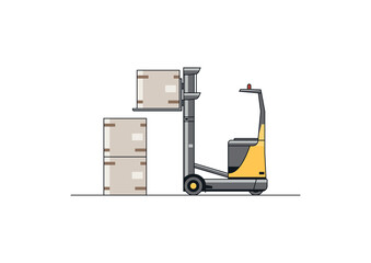 Line vector design of modern reach truck forklift with cargo.