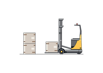 Line vector design of modern reach truck forklift with cargo.