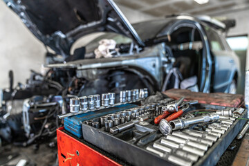 car repair accessories at a service center