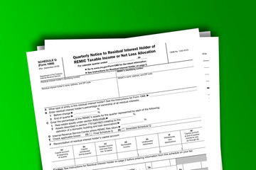 Form 1066 (Schedule Q) documentation published IRS USA 09.13.2018. American tax document on colored