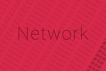 Word Network in languages of world. Logo Network on Amaranth color