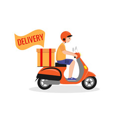 Online delivery service , online order tracking, delivery home and office. Scooter delivery. Man on the bike.	