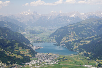 Naklejka na ściany i meble The view from Imbachhorn mountain to Zell am See valley, Austria