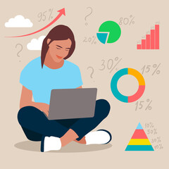 Fototapeta na wymiar Analyst Women Looking At KPI Data On Computer Screen