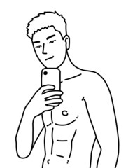 black and white of cute man cartoon for coloring