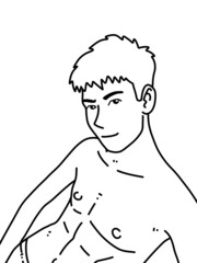 black and white of cute man cartoon for coloring