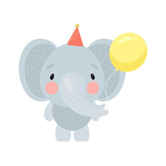 Obraz na płótnie Canvas Cute Elephant with balloon. Cartoon style. Vector illustration. For card, posters, banners, children books, printing on the pack, printing on clothes, fabric, wallpaper, textile or dishes.
