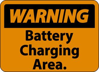 Warning Battery Charging Area Sign On White Background