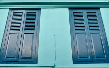 Teal Wall and Shutters in Kampong Glam Neighborhood, Singapore