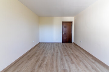 Fototapeta na wymiar Empty bright living room. New home. Beautiful apartment interior. Wooden floor