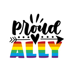 Prud Ally -  LGBT pride slogan against homosexual discrimination. Modern calligraphy with arrow symbol. - obrazy, fototapety, plakaty