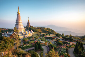 Doi Inthanon twin pagodas at Inthanon mountain near Chiang Mai, Thailand.