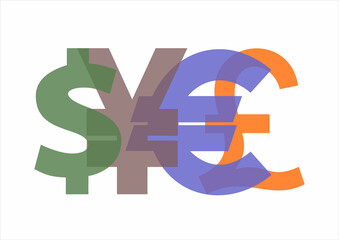 Euro, dollar, pound and yen sign