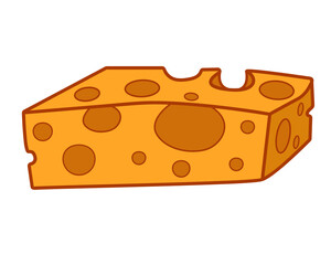 Piece of yellow cheese in isolate on white background Vector illustration.