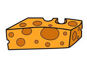 Piece of yellow cheese in isolate on white background Vector illustration.