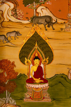 Mural mythology buddhist religion on wall