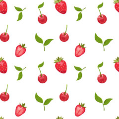 Seamless pattern with cherry and strawberry.