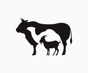 Bull, Lamb, Goat, Camel stencil vector. Animal stencil, Farm animals. Stacked Cow, Lamb, Bull, Goat vector.	