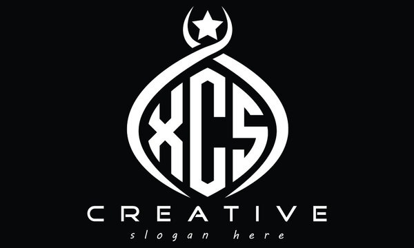 XCS three letters monogram curved oval initial academy university college school geometric unique shield logo design, vector template