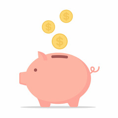 Piggy bank and coins. Golden dollar sign, flat money symbol. Vector eps10