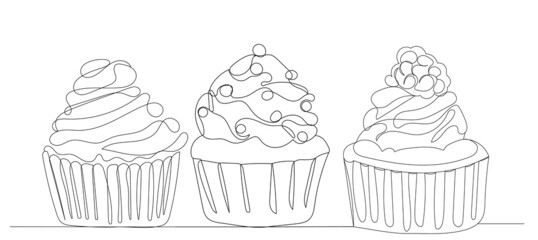 cakes drawing by one continuous line, vector