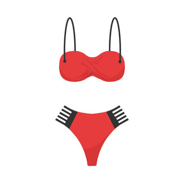 Women's red swimwear isolated on white background. Swimsuit or bikini
top and bottom. Vector illustration.