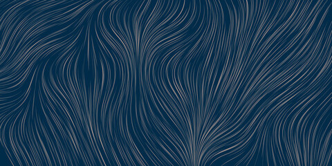 Blue and Grey Moving, Flowing Stream of Particles in Curving, Wavy Lines - Digitally Generated Dark Futuristic Abstract 3D Geometric Background Design, Generative Art in Editable Vector Format