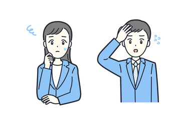 困った表情のスーツの会社員のイラスト素材