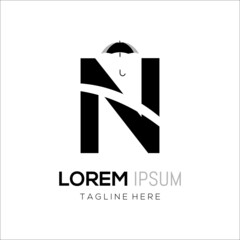 Letter N Umbrella Logo Design Vector. Initial N Umbrella Logo Design Vector Template Illustration.