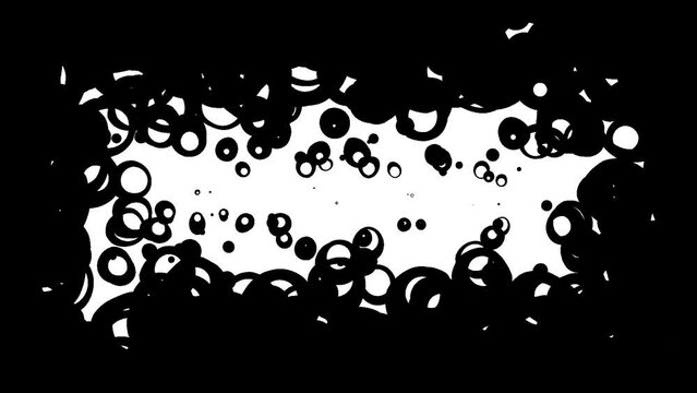 Abstract, background animation of black bubbles, rings, on white background