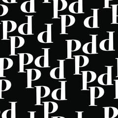 vector seamless texture with white letters on a trendy isolated black background, black geometric pattern with white letters