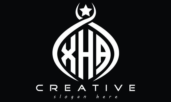 XHA three letters monogram curved oval initial academy university college school geometric unique shield logo design, vector template