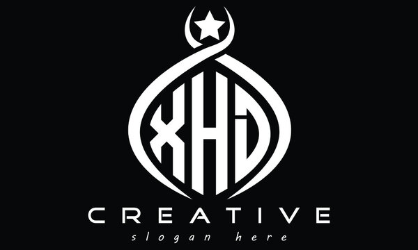 XHD three letters monogram curved oval initial academy university college school geometric unique shield logo design, vector template