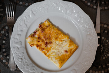 Tarte Flambe. Alsatian pizza. National regional cuisine.