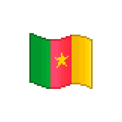 colorful simple vector flat pixel art illustration of flowing flag of Cameroon