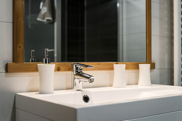 New shower cabin after renovation. Purity and freshness.